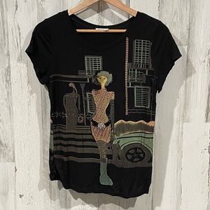 CHAGALL Vintage Woman Beaded Short Sleeve Top Size Large